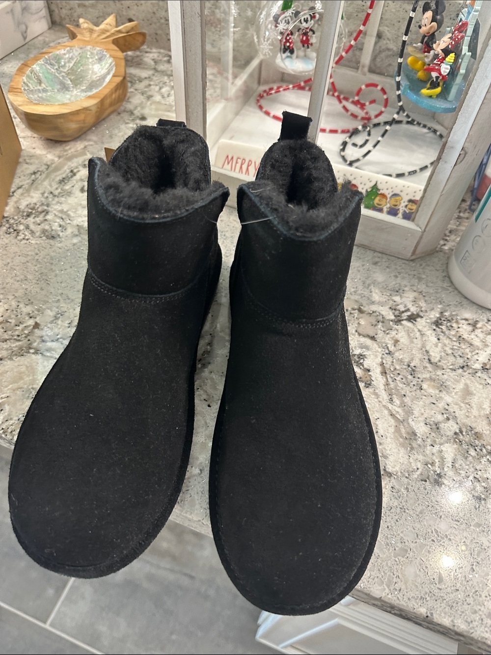 NEW Black Suede-Look Fleece Lined Ankle Boots
